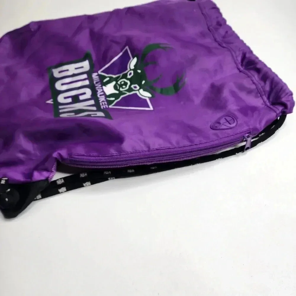 Vintage NBA Elevation Milwaukee Bucks String Backpack‎ Purple Green Bag